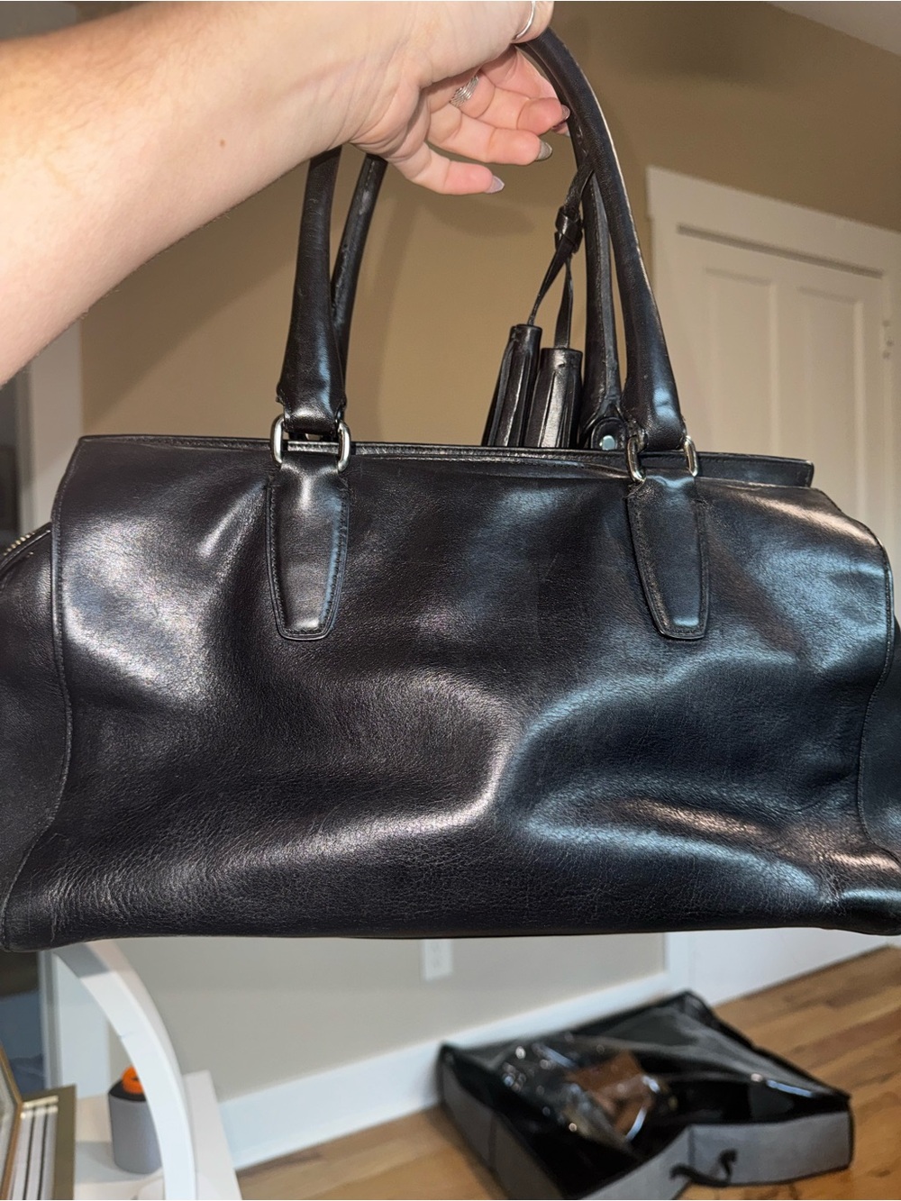 Coach Black Leather Satchel with Tassel Detail - Picture 2 of 5